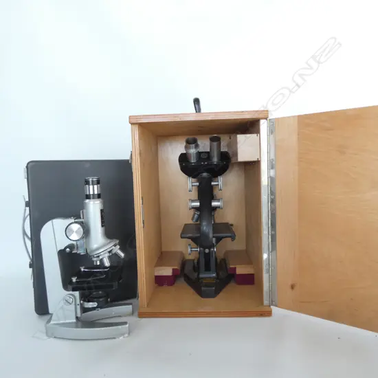 WATSON VICTOR MICROSCOPE IN BOX (EX D.S.I.R.) PARTS MISSING; AND SEARS STUD 1200X MICROSCOPE (AS-IS)